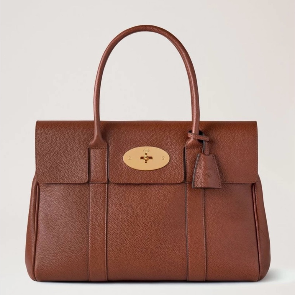 Mulberry Brown Leather Satchel with Gold Accents
